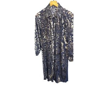 Mechant Navy Blue Silver Floral Burnout Velvet Button Down Shirt Dress Mens M
